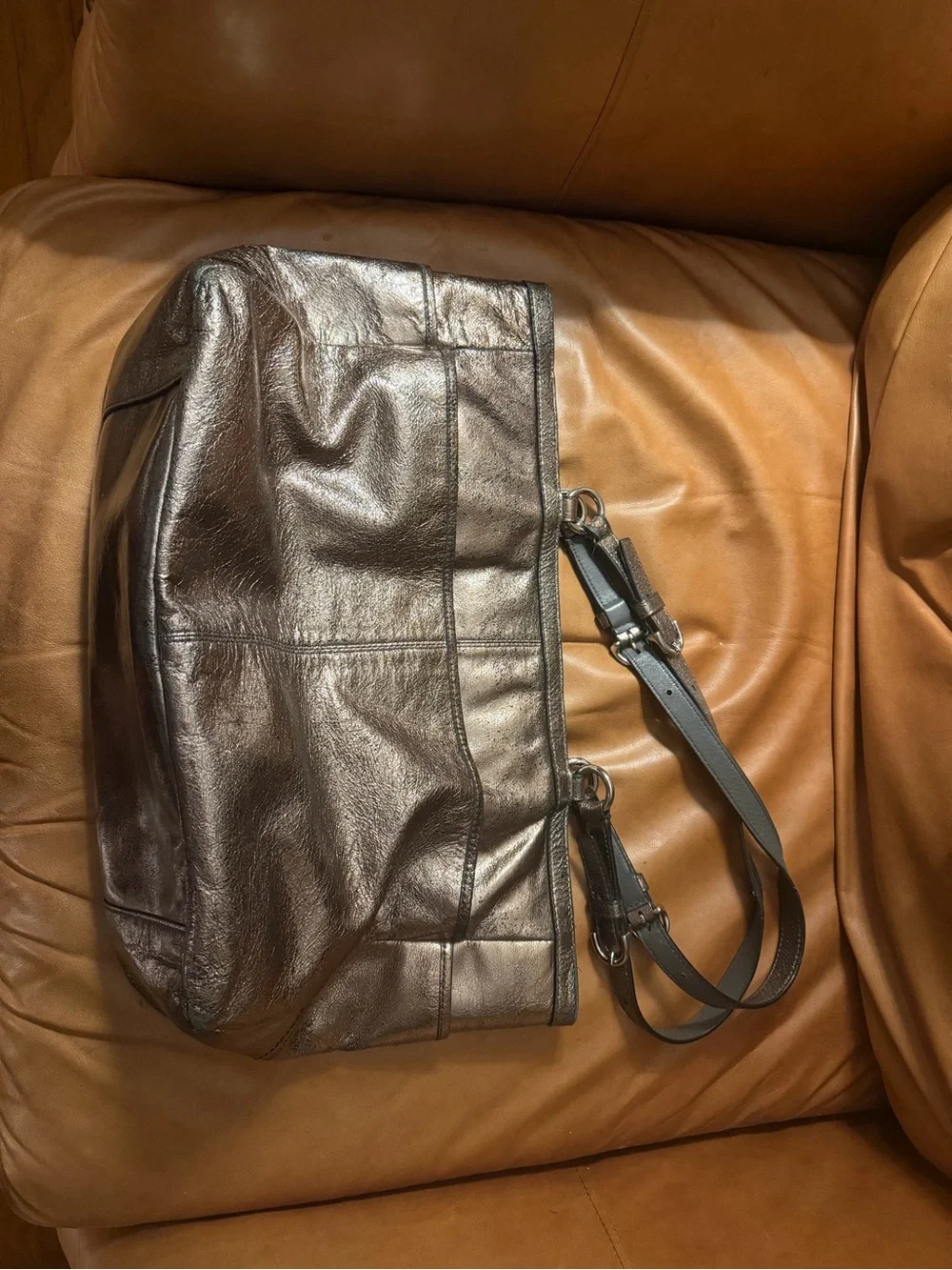 Coach Metallic Pewter Shoulder Tote